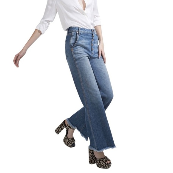 AO.LA x ALICE + OLIVIA High Rise Cropped Wide Leg Jeans in Night Moves - Picture 1 of 15